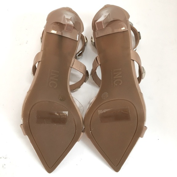 INC International Concepts Clear Pointed Toe Strappy Studs Heel Nude Pumps - Picture 14 of 15